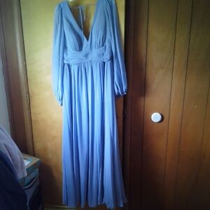Azazie Briadmaids Chiffon Light Blue Long Sleeve Dress Size 14 .